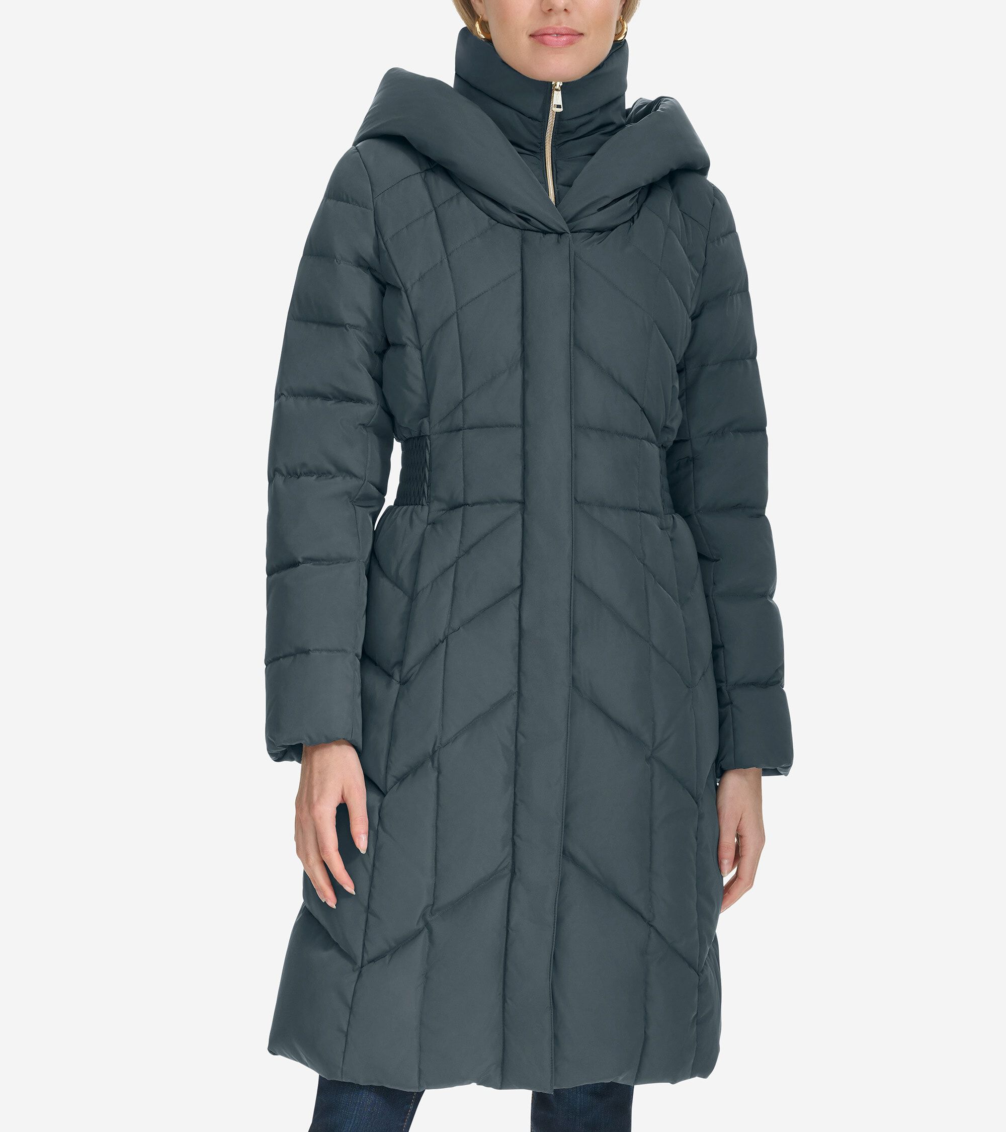 Women's Taffeta Down Coat with Elasticaded Waist Inserts