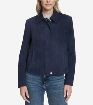 Women's Suede Shirt Collar Bomber Jacket