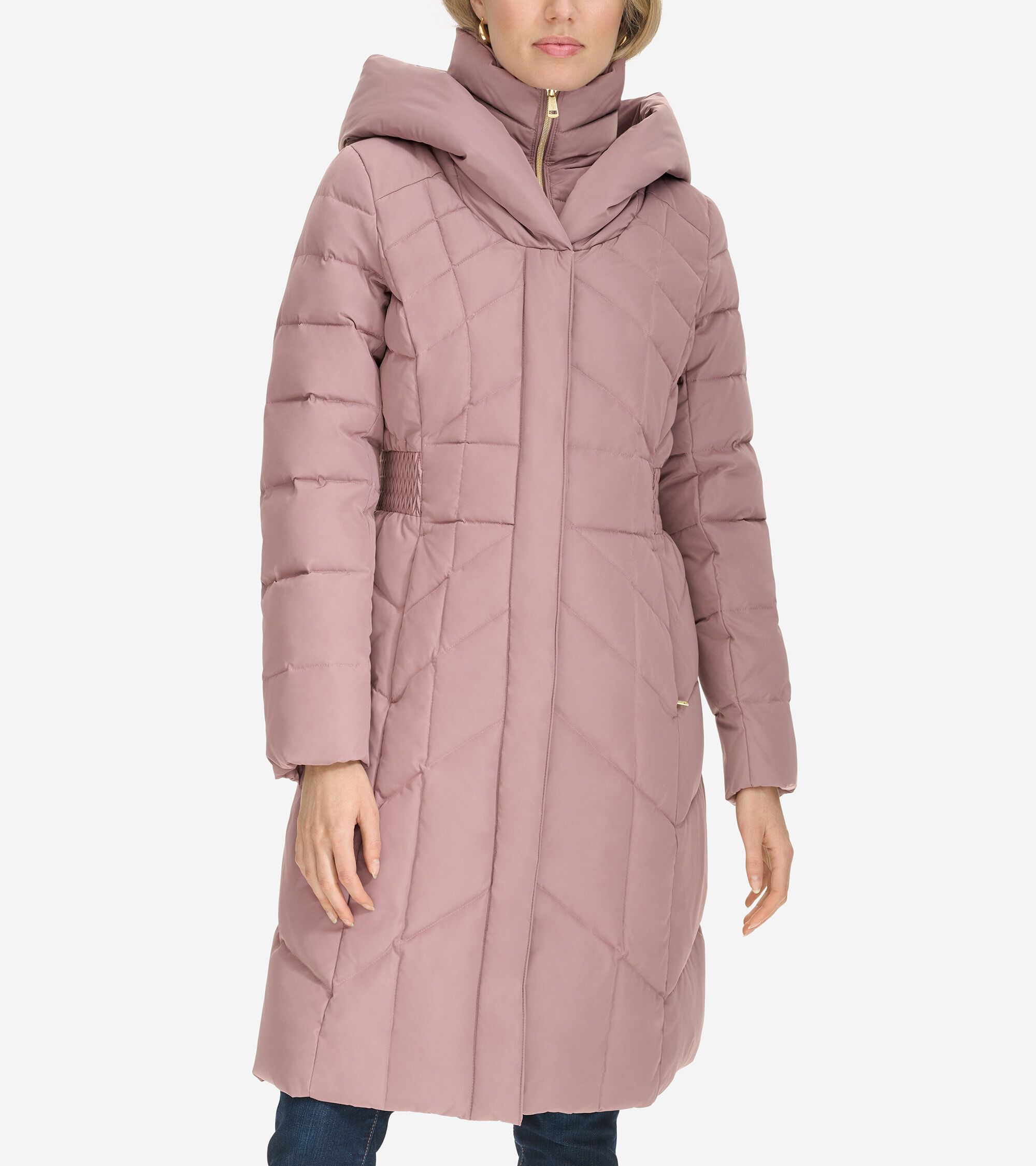 Women's Taffeta Down Coat with Elasticaded Waist Inserts