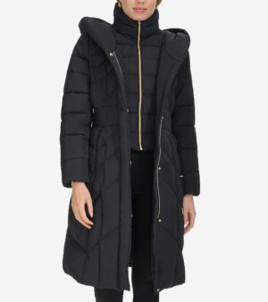 Women's Taffeta Down Coat with Elasticaded Waist Inserts