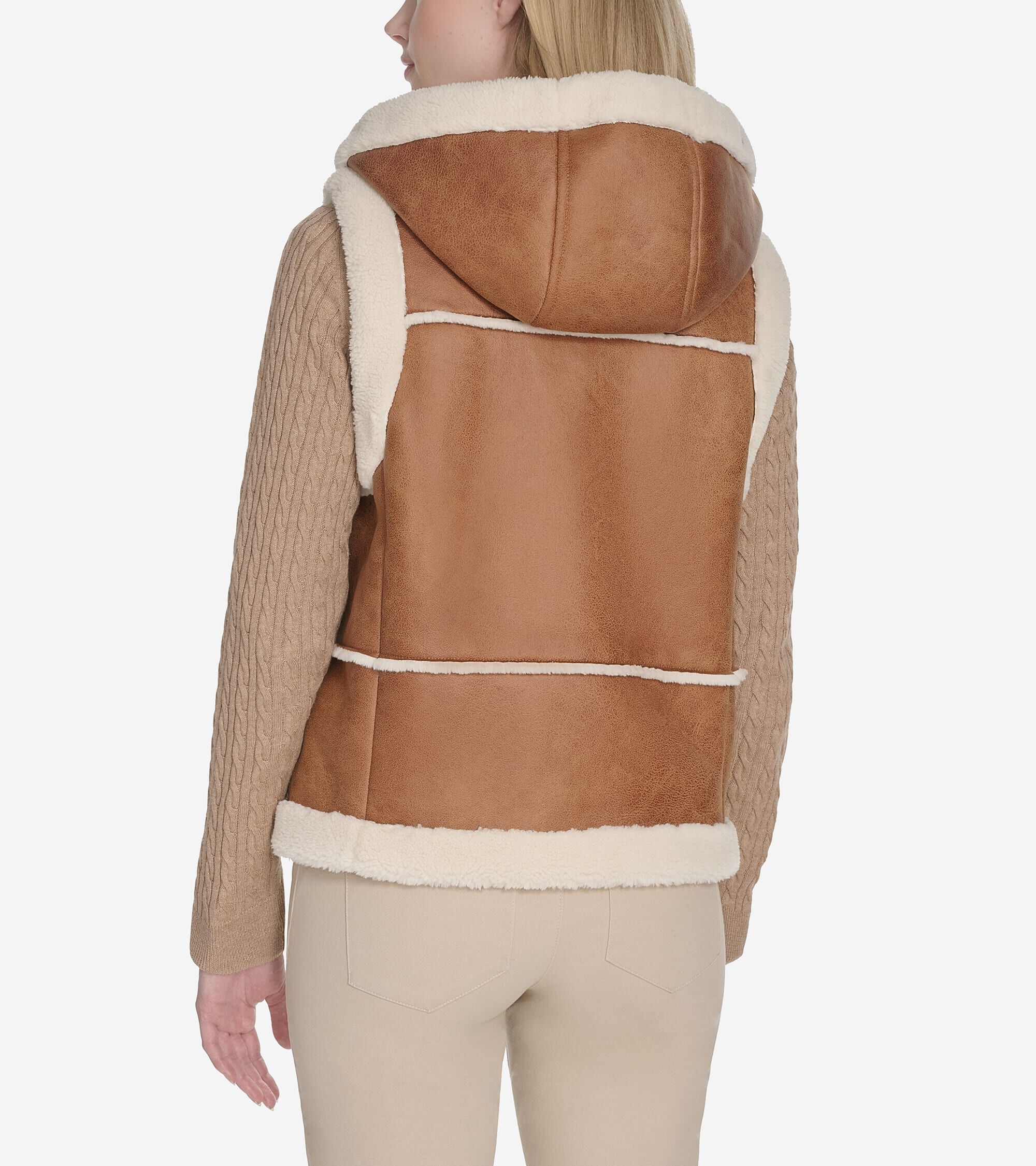 Women's Waxed Suede Shearling Vest With Set-In Hood - Image 2