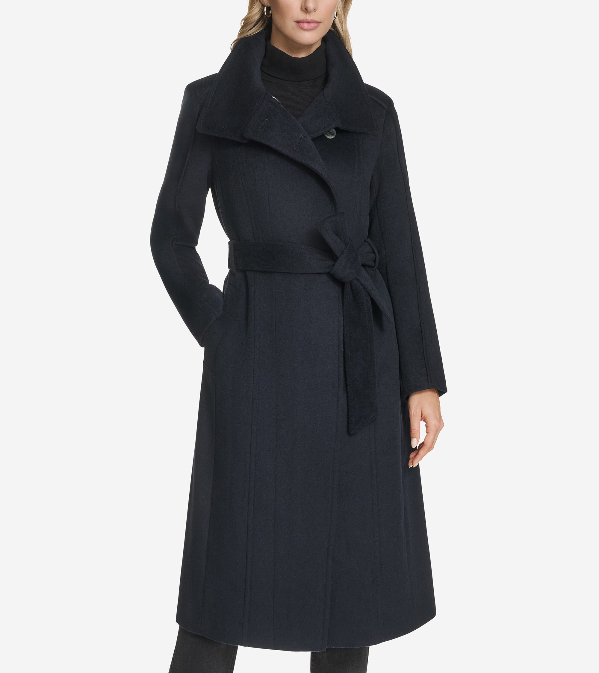 Women's Slick Wool Belted Coat