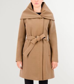 Women's Belted Asymmetrical Zip Front Twill Coat