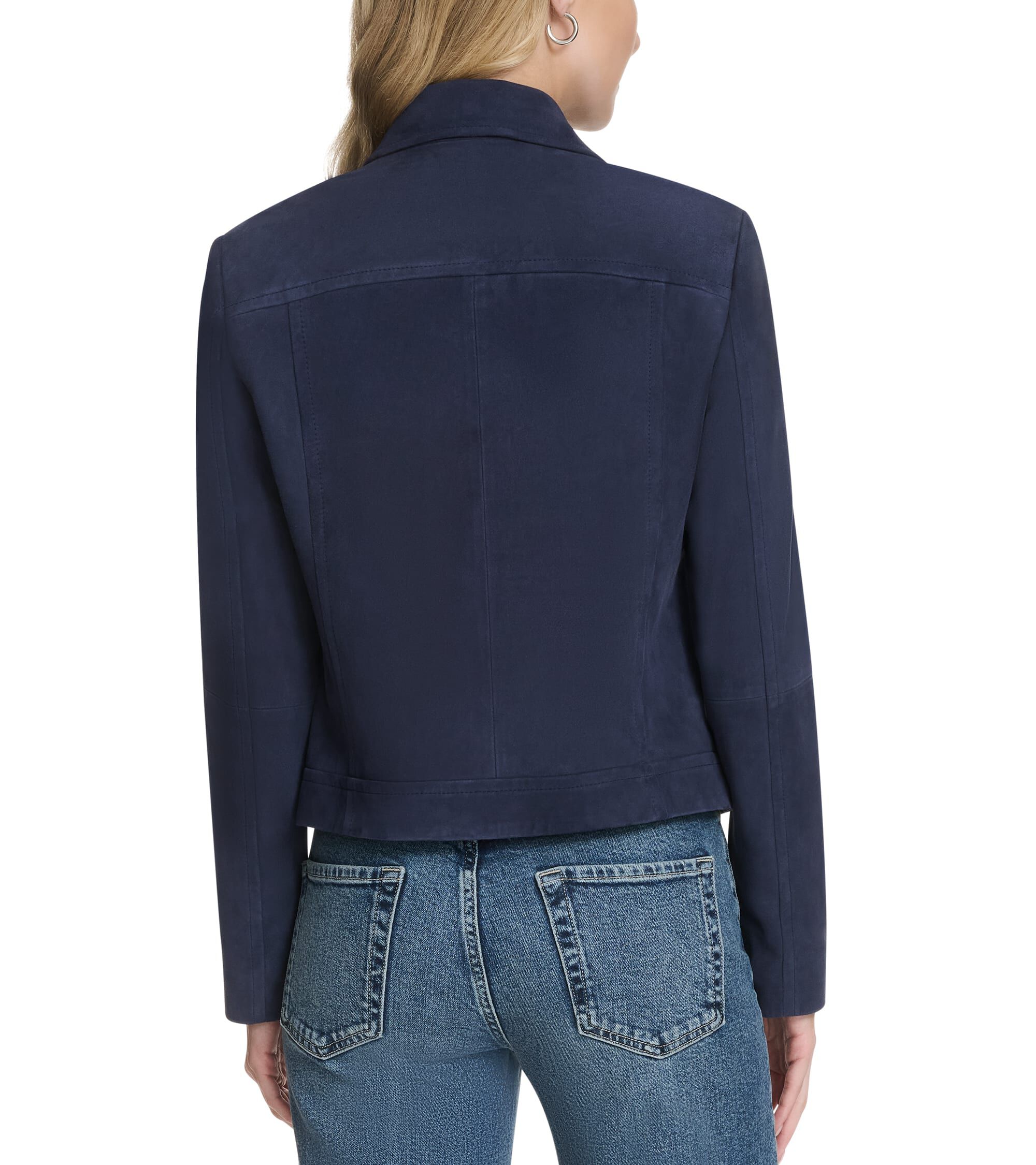 Women's Suede Shirt Collar Bomber Jacket - Image 2