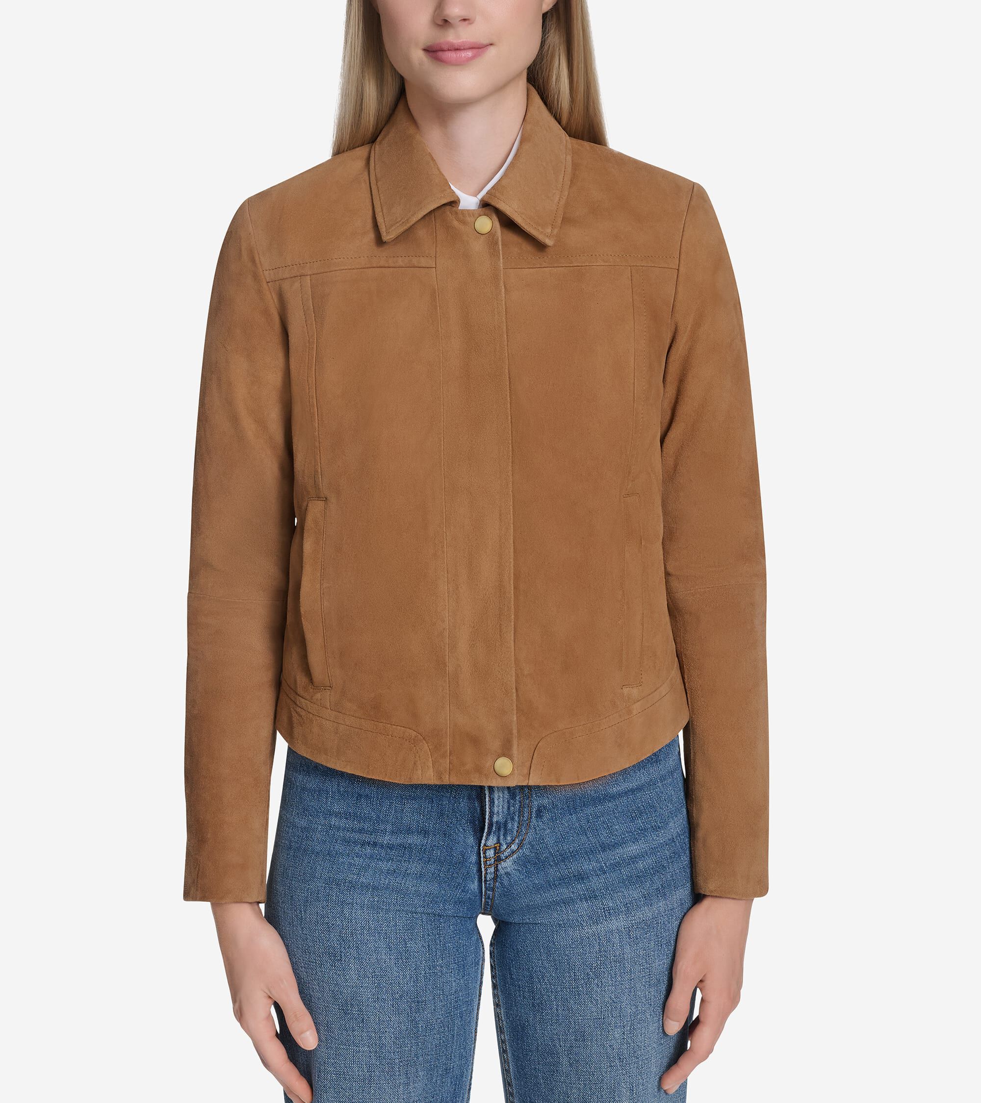 Women's Suede Shirt Collar Bomber Jacket
