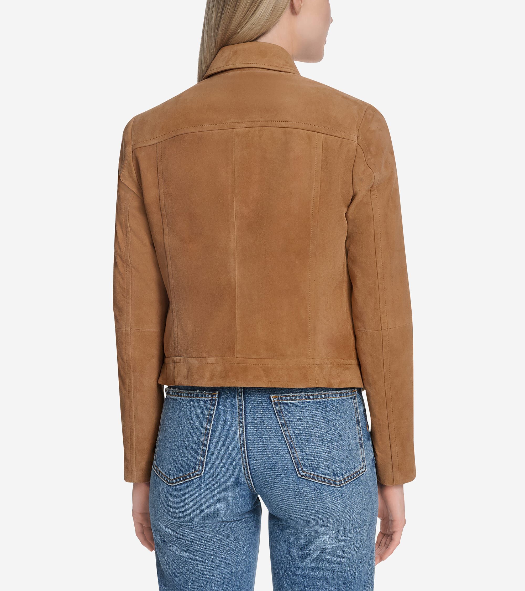 Women's Suede Shirt Collar Bomber Jacket - Image 2