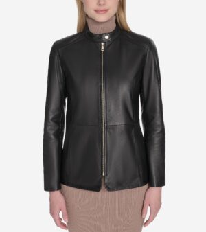 Women's Stand Collar Leather Jacket