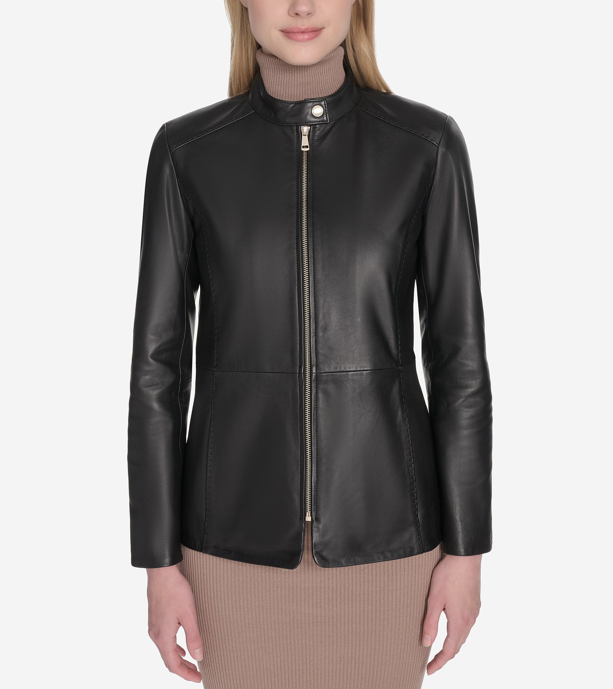 Women's Stand Collar Leather Jacket