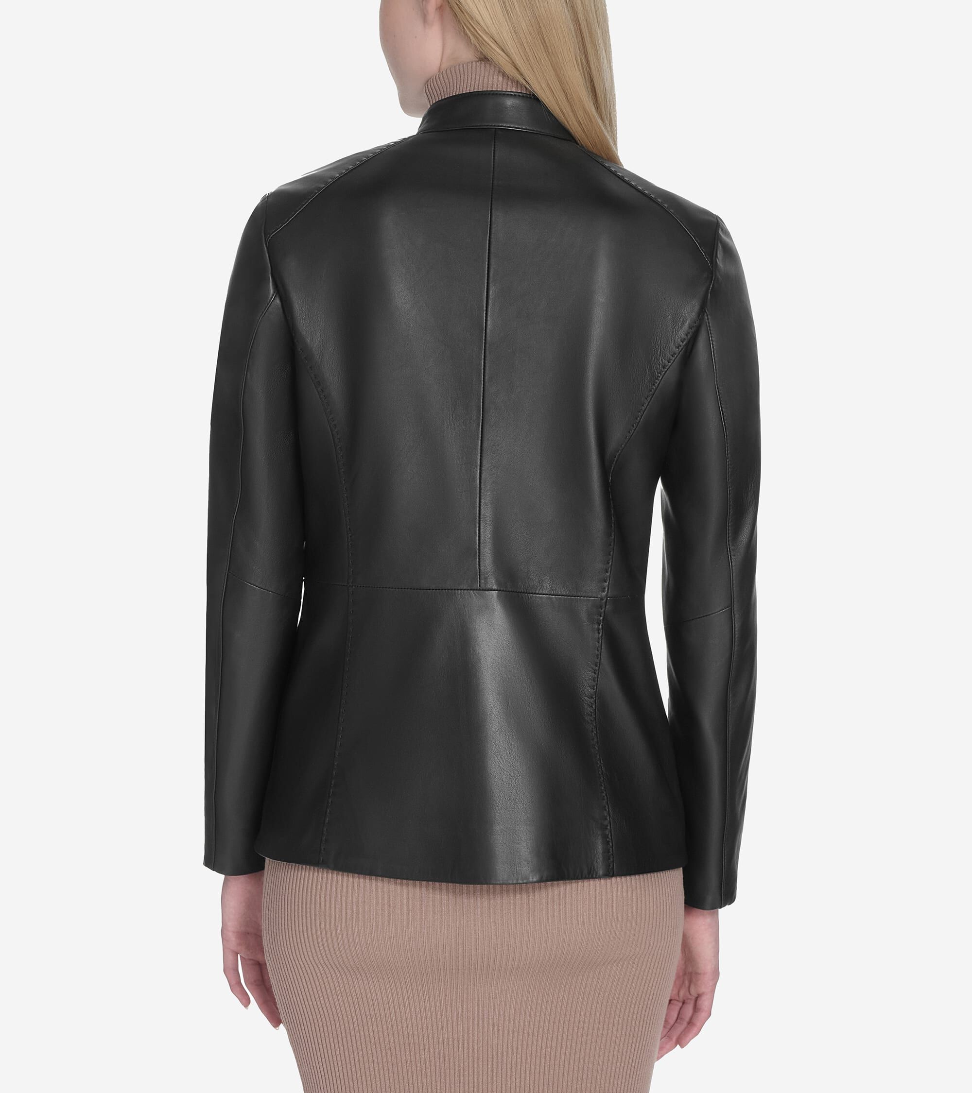 Women's Stand Collar Leather Jacket - Image 2